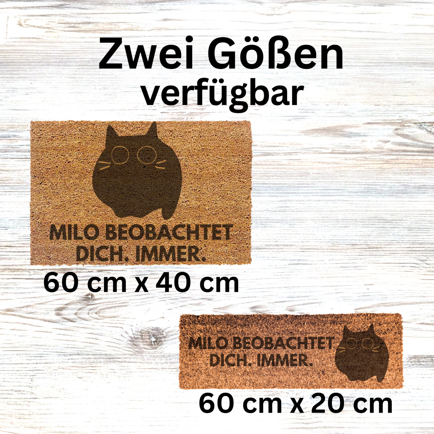 Personalisierte Kokos Fußmatte - "Katzenname" beobachtet dich. Immer.