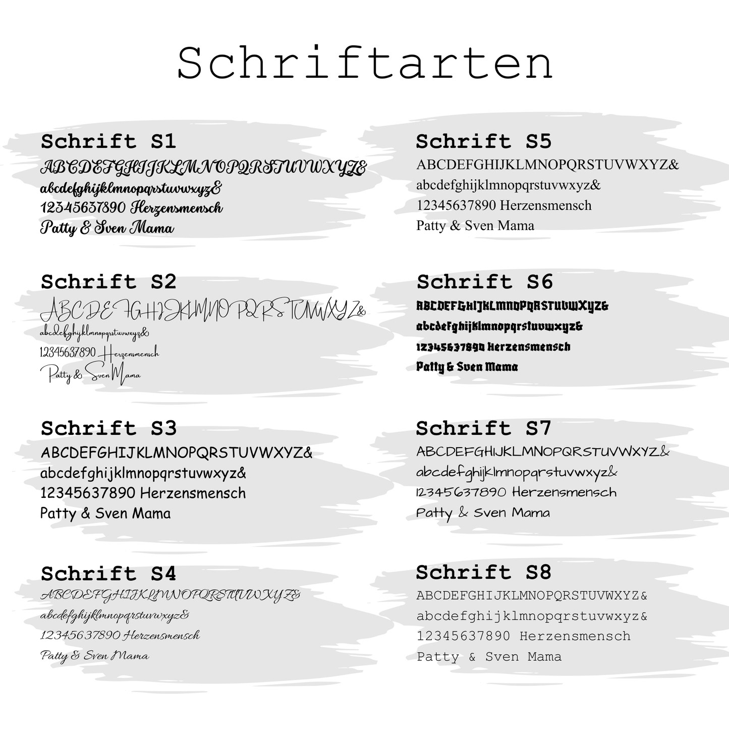 Schriftartenübersicht für personalisierte Gläser Weinglas mit Name Geschenkidee Frau individuell graviert