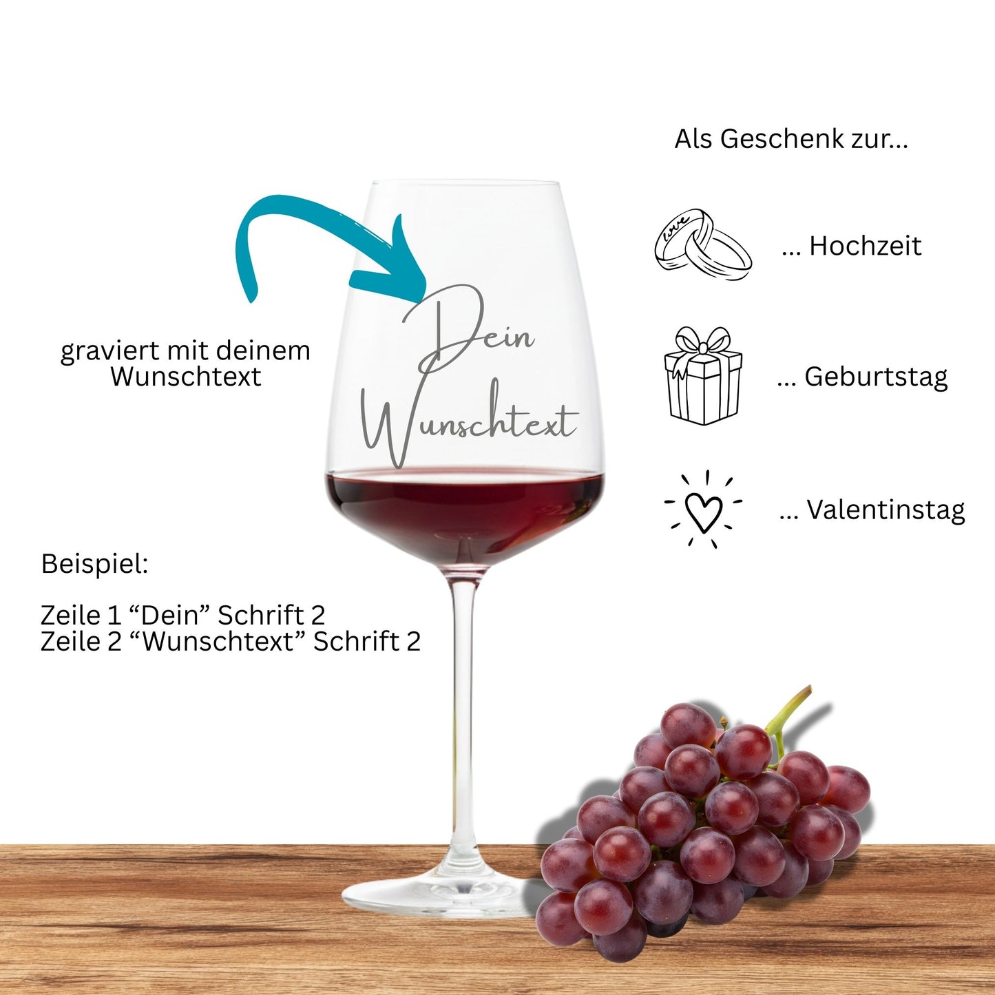 Weinglas personalisierbar mit Namen oder Wunschtext