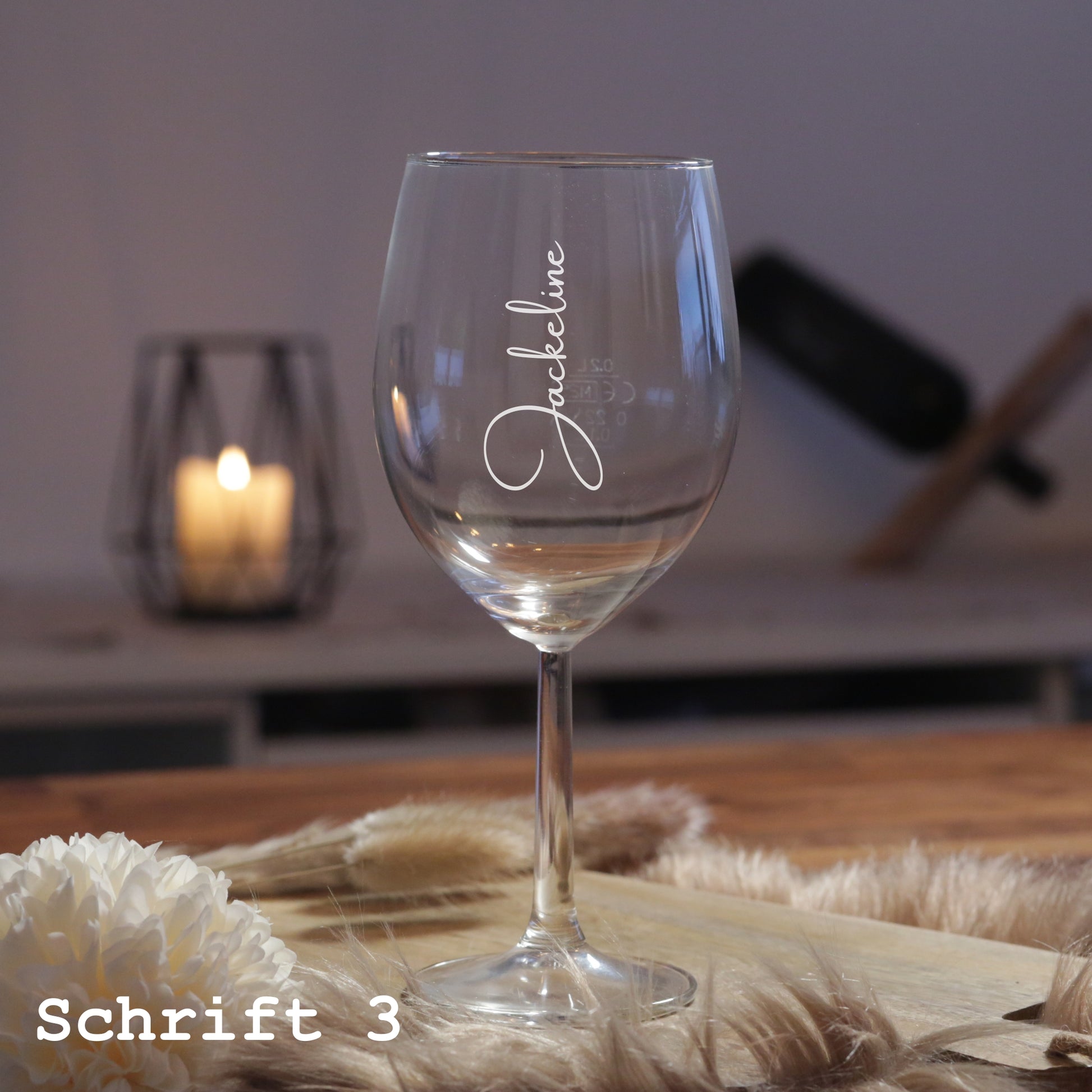 Schriftauswahl für personalisiertes Rotweinglas Lasergravur schrift 