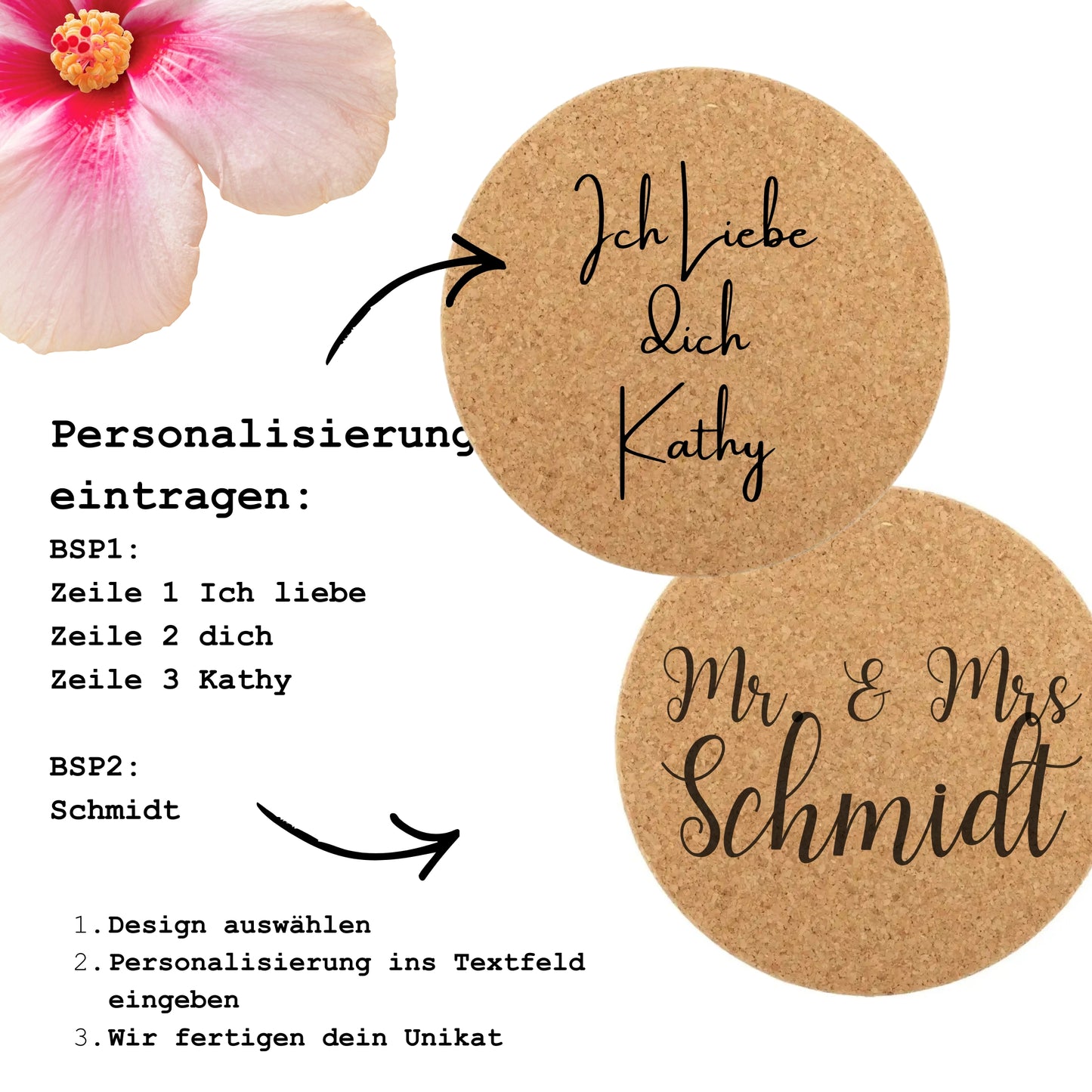 Kork Untersetzer personalisiert mit Namen
