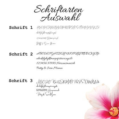 Auswahl an Gravur-Schriftarten 1 bis 3 für personalisierte Sektgläser