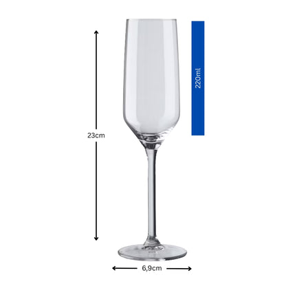 Maße eines personalisierten Sektglases mit 220 ml und 23 cm Höhe