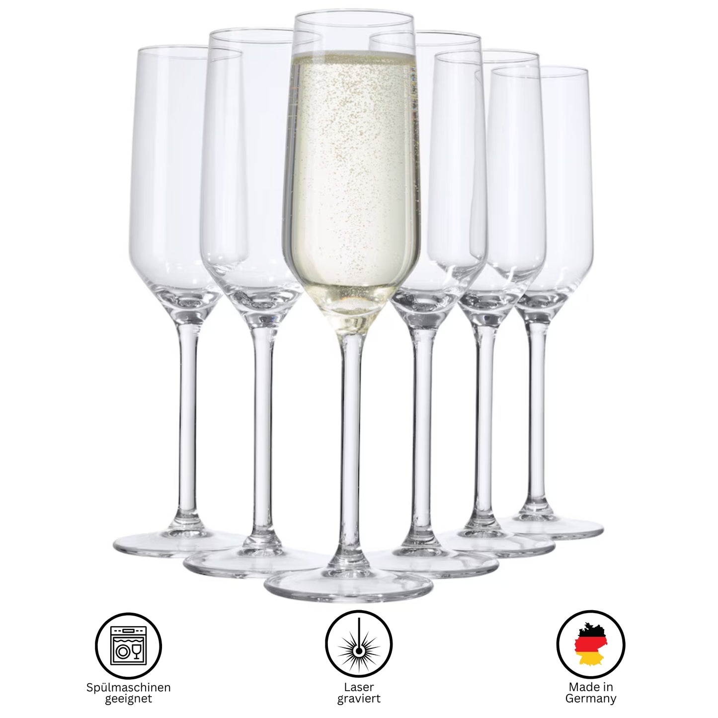 Spülmaschinengeeignetes personalisiertes Sektglas mit Gravur aus Deutschland