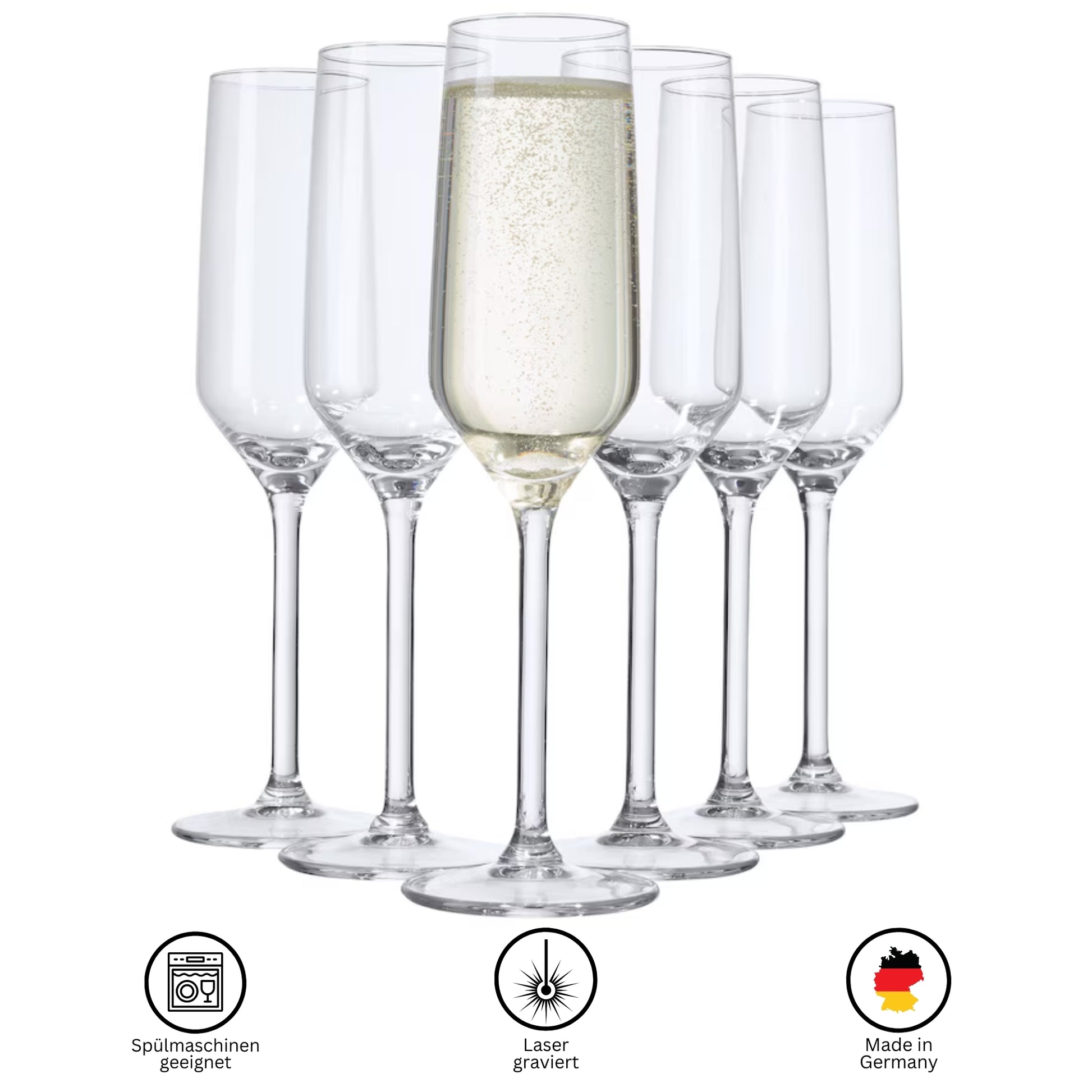 Spülmaschinengeeignetes personalisiertes Sektglas mit Gravur aus Deutschland