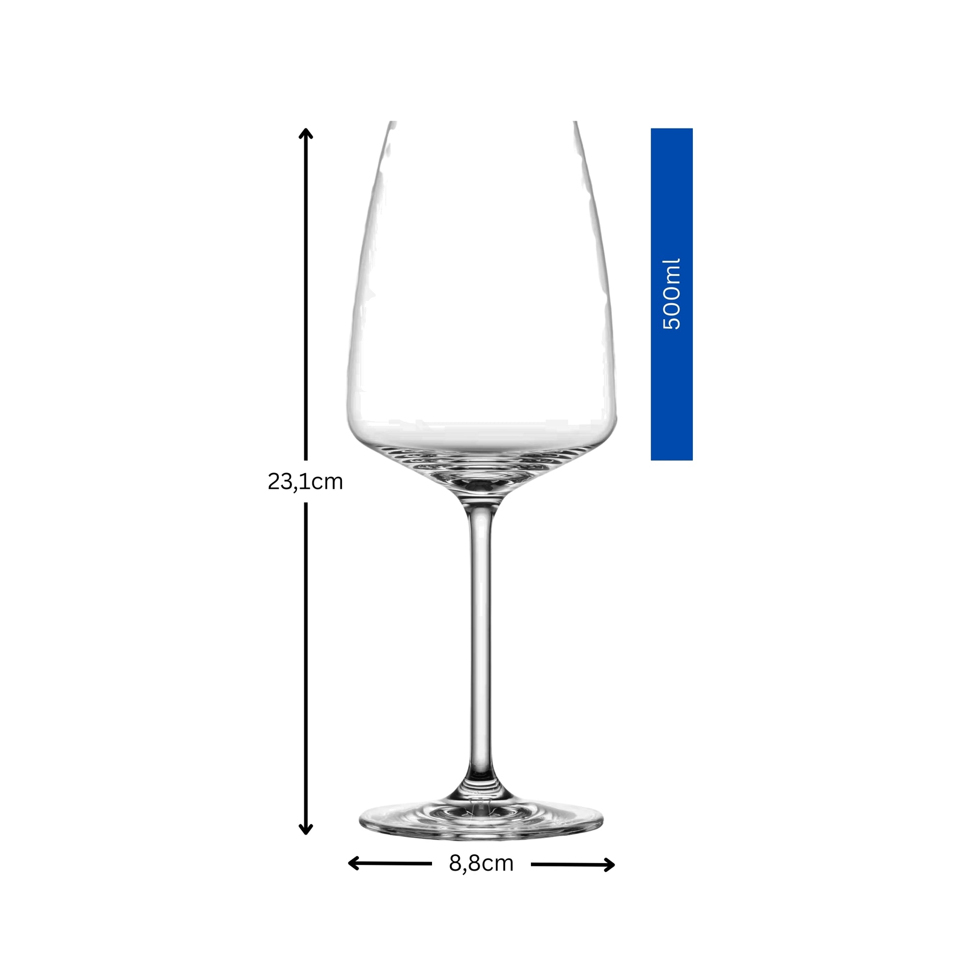 Maße und Volumen vom Weinglas mit Gravur 500 ml